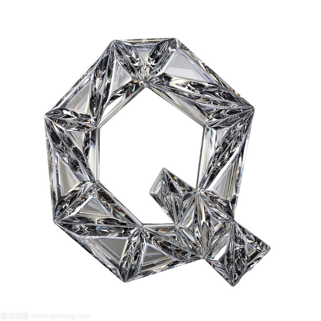 水晶三角化字体字母Q的3D渲染艺术